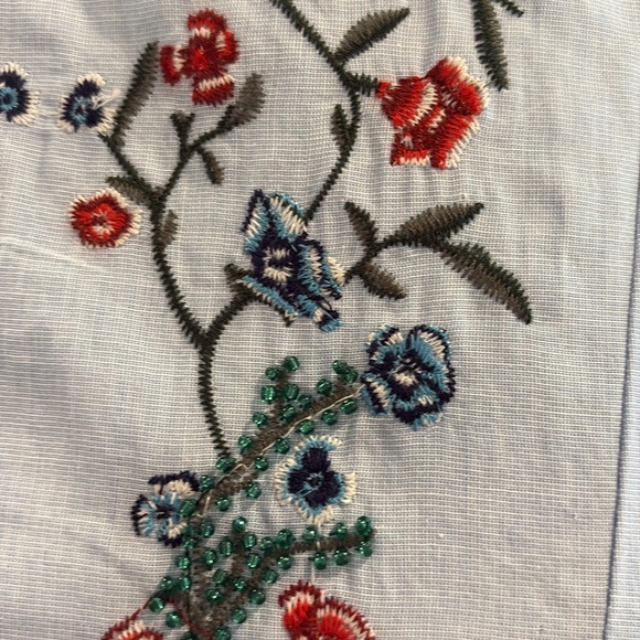 Zara Basics cotton Embroidered Blue Ruffle Sleeve Top. Size S - Picture 3 of 9